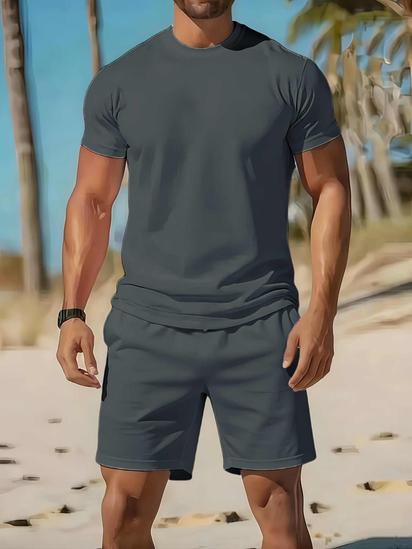 Men's Summer Casual Sportswear 2-Piece Polyester Set