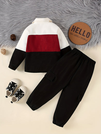 Boys' Fall-Winter Corduroy Bomber Jacket & Pants Set - ayq