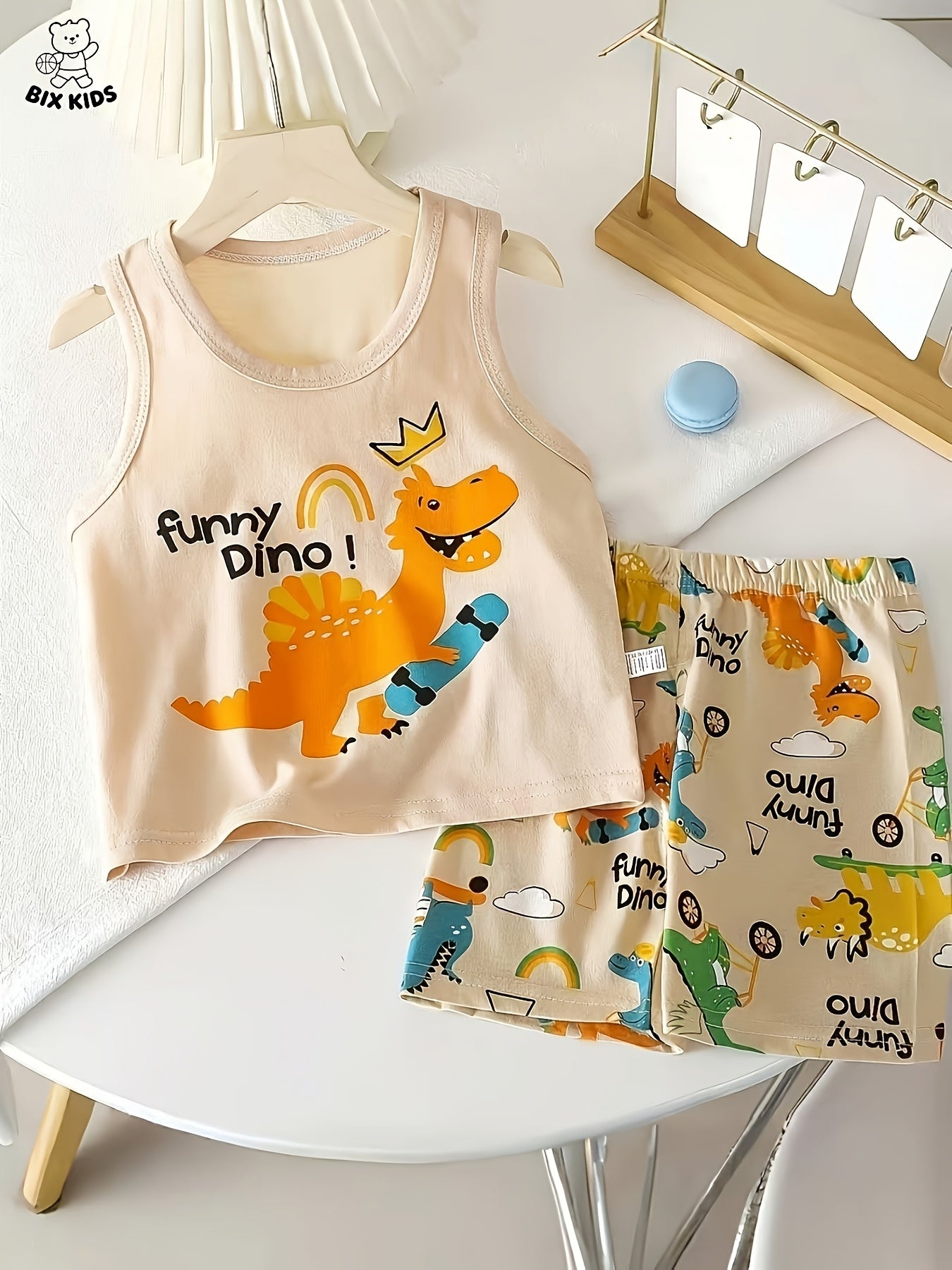 Boys' Summer Dinosaur Print Cotton Vest & Shorts Set