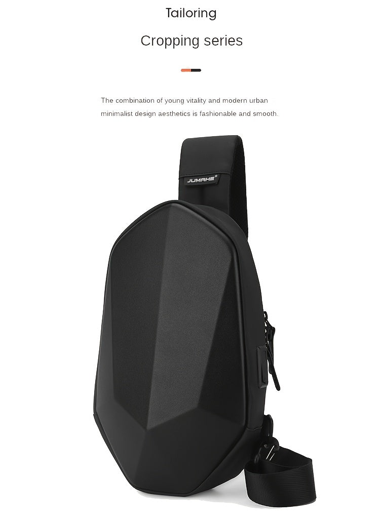 JUMAHE Men's USB Charging Crossbody Bag with Dual Power Ports, Hexagonal Geometric Design Street Style Shoulder Bag - Premium Durable Fabric, Adjustable Strap  Zipper Closure for Daily Commute (Black/Grey), Bags for Travel,