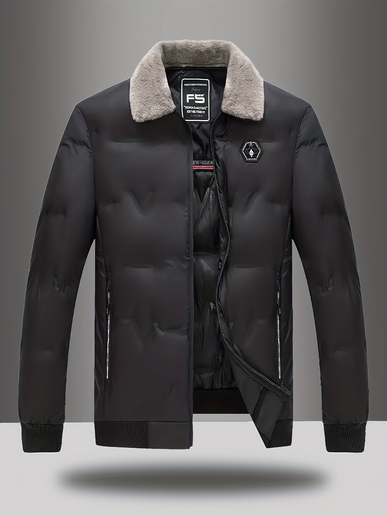 Men'S Heavy-Duty Winter Coat - Full-Zip Cold Weather Jacket with Zippered Pockets, Non-Stretch Fabric, Elegant Lapel Collar - Formal & Everyday Outerwear for Men, Winter Jacket, Seasonal Fashion, Classic Design, Durable Const