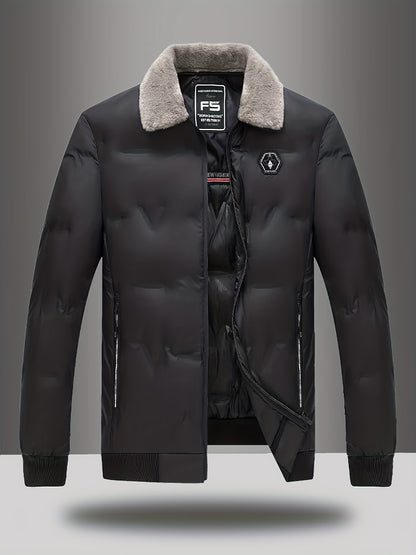 Men'S Heavy-Duty Winter Coat - Full-Zip Cold Weather Jacket with Zippered Pockets, Non-Stretch Fabric, Elegant Lapel Collar - Formal & Everyday Outerwear for Men, Winter Jacket, Seasonal Fashion, Classic Design, Durable Const