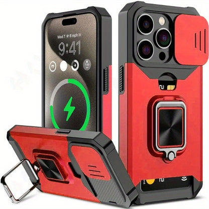 Retro PVC Phone Case with Sliding Camera Slot and Ring Stand