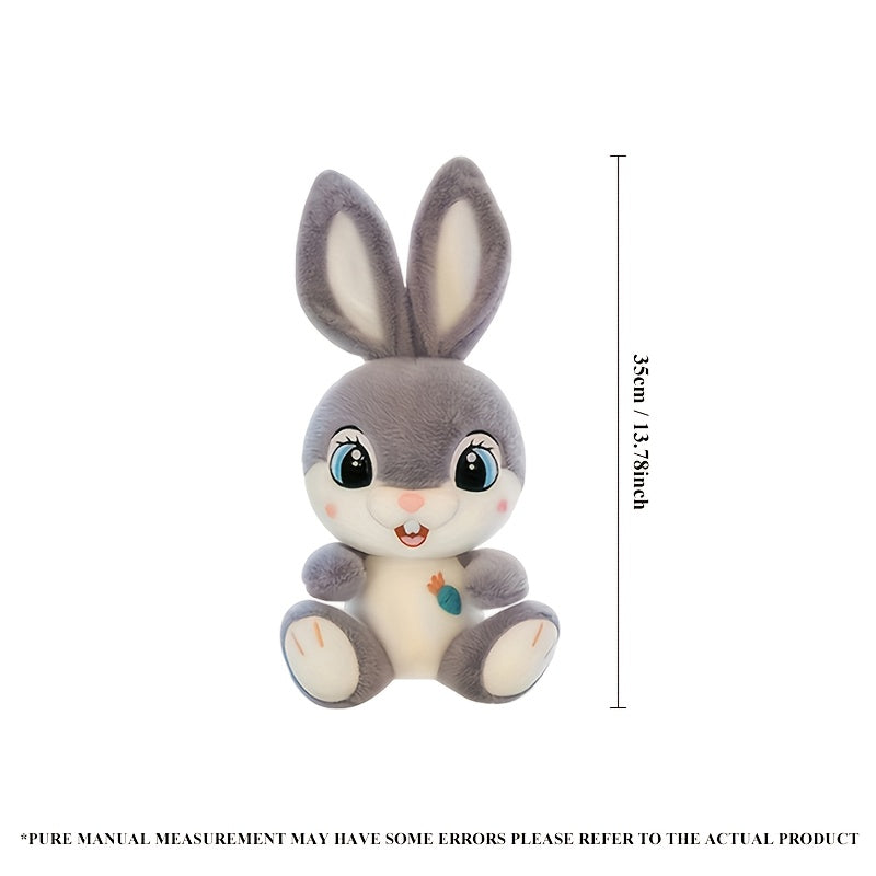 Adorable Pink Plush Bunny with Big Eyes in a Cute Sitting Pose, Featuring Gray Long Ears. A Charming Stuffed Toy Rabbit with a Carrot And Buck Teeth, Perfect for Easter Gifts And Home Decor Props, As Well As Surprise Gifts fo