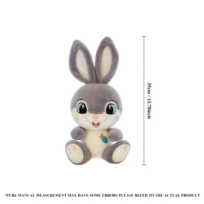 Adorable Pink Plush Bunny with Big Eyes in a Cute Sitting Pose, Featuring Gray Long Ears. A Charming Stuffed Toy Rabbit with a Carrot And Buck Teeth, Perfect for Easter Gifts And Home Decor Props, As Well As Surprise Gifts fo