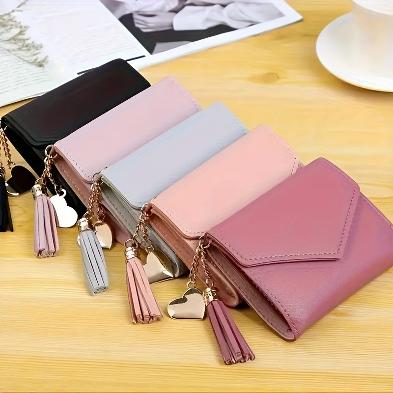 Valentine's Day Gift for Women, Fashionable Foldable Tassel Ladies Wallet, Christmas Gift, Tri-Fold Women's Wallet, Card Holder Coin Purse, Halloween Gift Short Wallet, Birthday and Mother's Day Gift