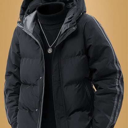 Men's Heavyweight Winter Coat - Hooded Jacket with Full-Zipper Closure, Insulated Outer Shell for Extreme Cold, Front Pockets - Dark Grey/White color, Hand Washable - Ideal for Everyday & Formal Cold Weather Outfits by OceanM