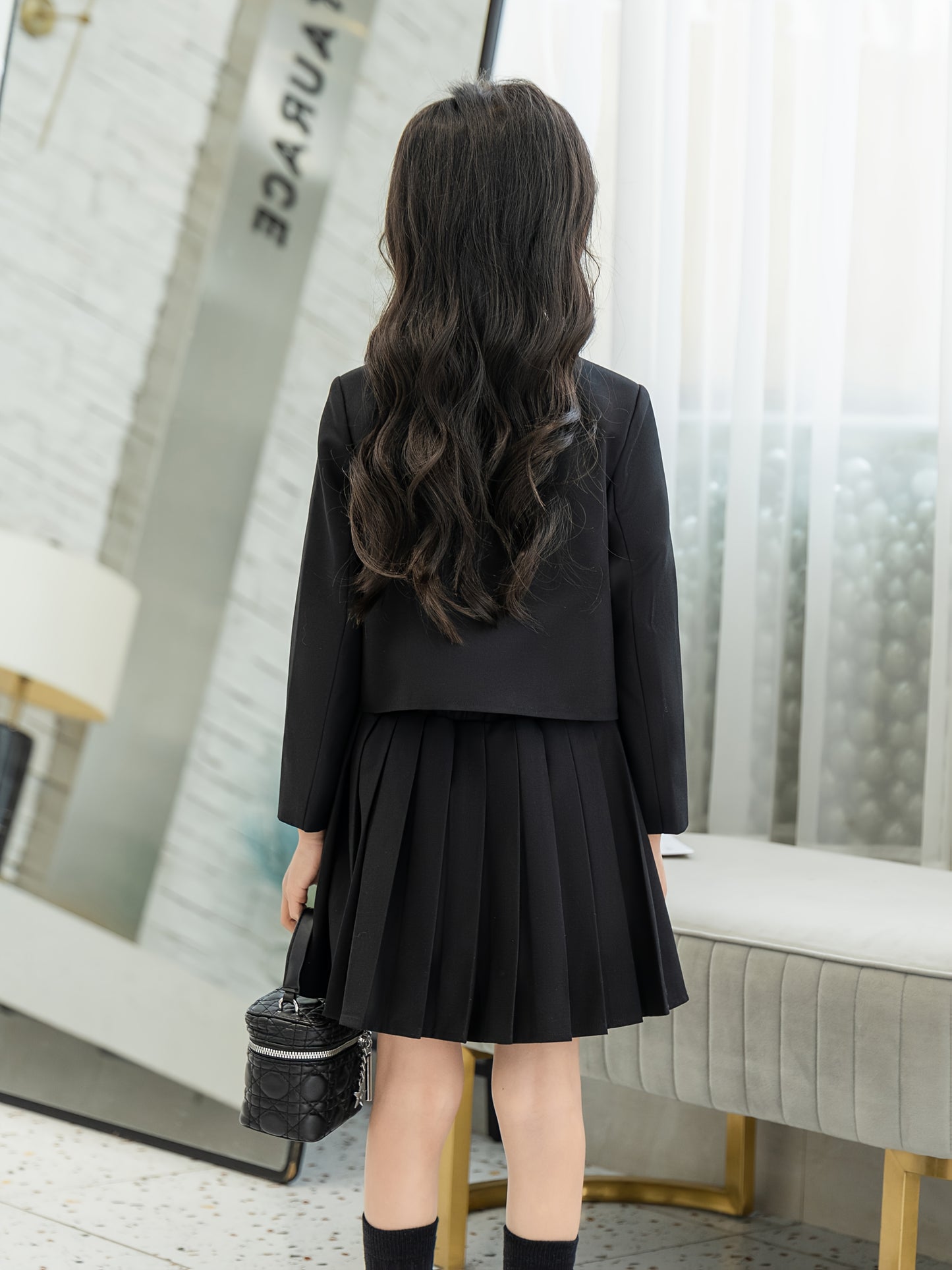 Girls' Preppy JK Uniform Suit Set Dress Skirt Two-Piece