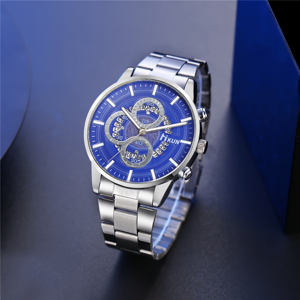 Men's Set, Alloy Blue Dial Watch + Perfume + Prayer Beads, Blues Style
