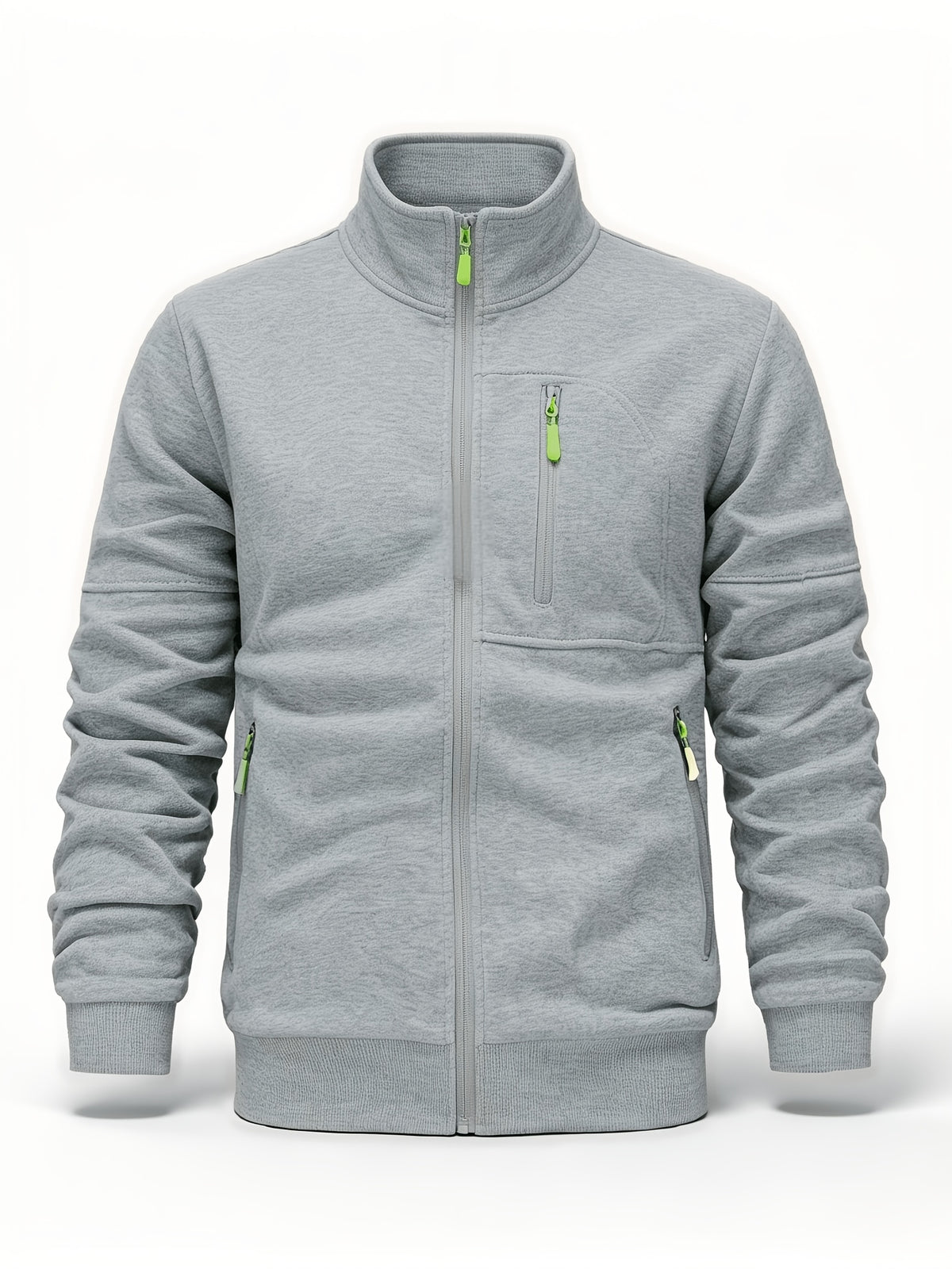 Men's Casual Stand Collar Zipper Fleece Jacket for Fall Winter
