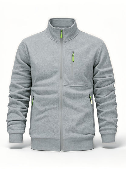 Men's Casual Stand Collar Zipper Fleece Jacket for Fall Winter