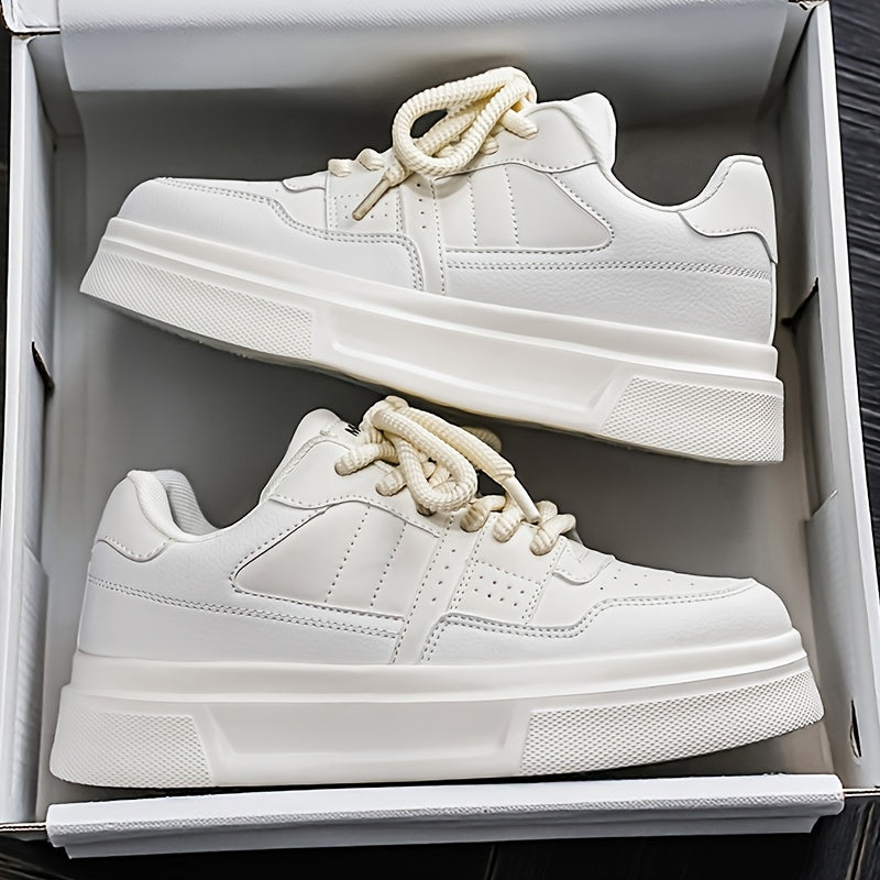 Men's Low-Top Sneakers - Sole & Outsole Suitable for Sports, Casual, Office Shoes | Minimalist Round Toe Lace-Up | - Versatile White Sneakers for Daily Wear & Workouts - ayq