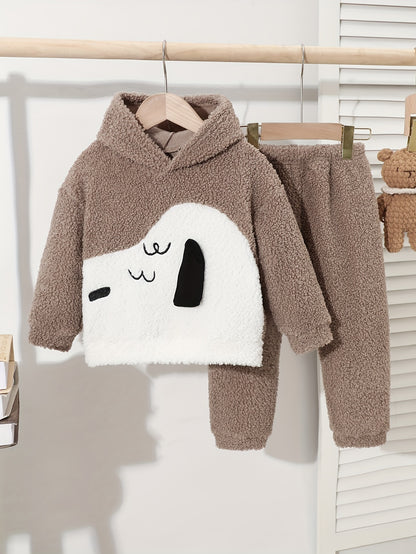 Boys' Fashion Plus Velvet Thickened Double-sided Velvet Warm Embroidered Cute Suit, Perfect for Outdoor