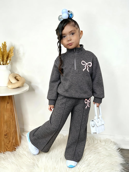 Baby Girl Two-Piece Fleece Hoodie and Pants Set for Fall/Winter - ayq