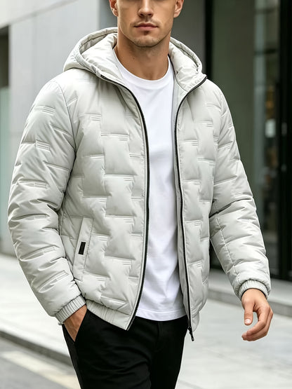 Men's Quilted Hooded Jacket, Warm Casual Winter Outerwear