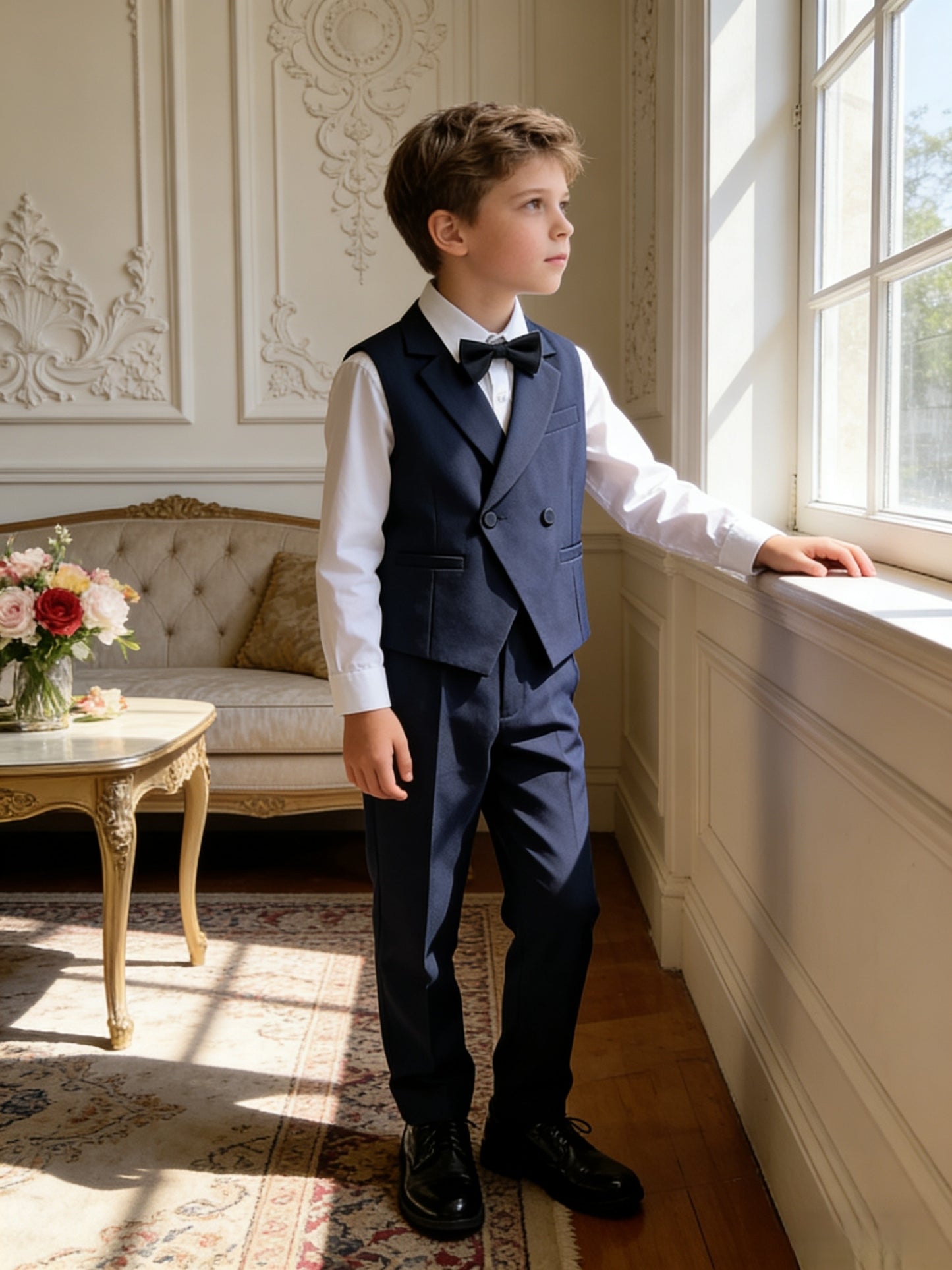 Boys' Lapel Vest Suit with Pants & Bow Tie - Formal Three-Piece Set