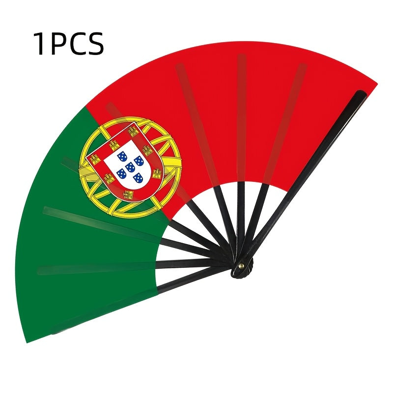 Portuguese Flag Plastic Cloth Fan with Black Handle, 22.5cm