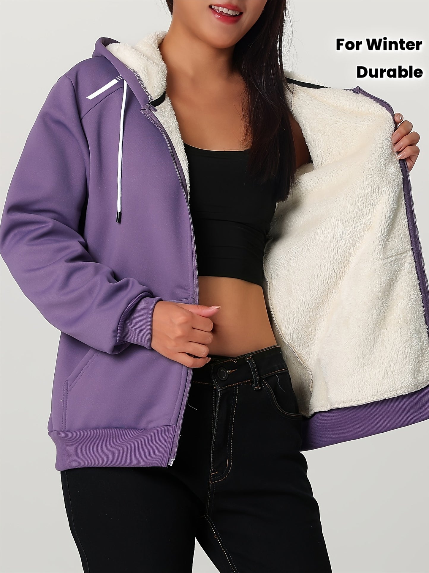 Women'S Heavyweight Winter Jacket - Thermal Insulated Cold Weather Coat with Full-Zip Closure, Large Front Pockets - Purple Outerwear for Everyday & Formal Events - Non-Stretchy Polyester Fabric - Easy-Care Ladies Outerwear,