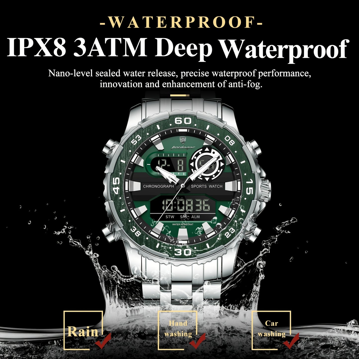 Men's Streetwear Digital Watch with Luminous Dual Display
