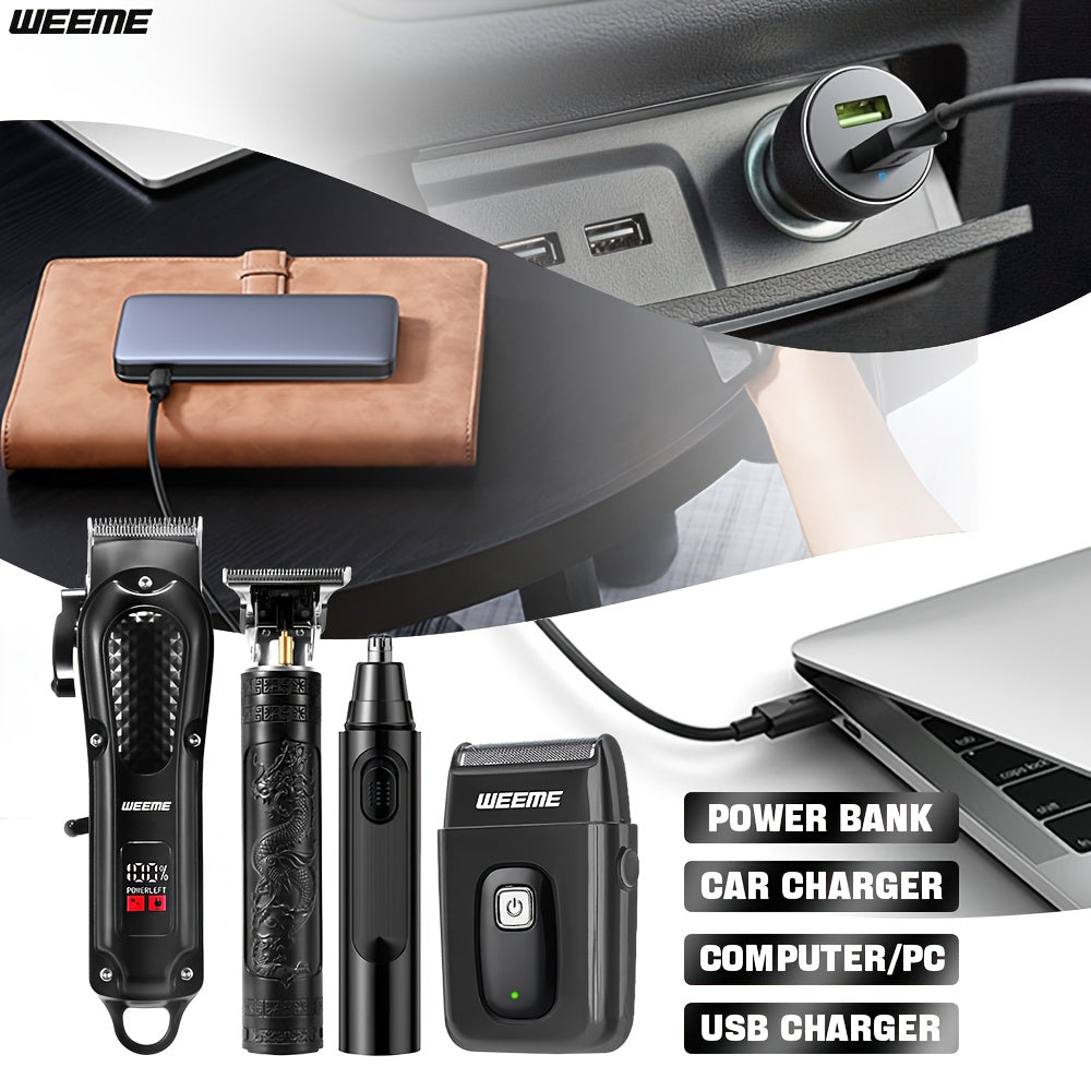 WEEEME 4pcs Men'S Electric Hair Clipper, Nose Hair Clipper, Shaver Set - Wireless USB Charging Professional Hair Clipper Set with Lithium Battery - His Ideal Gift, Hair Accessories | Modern Hair Clipper Tools