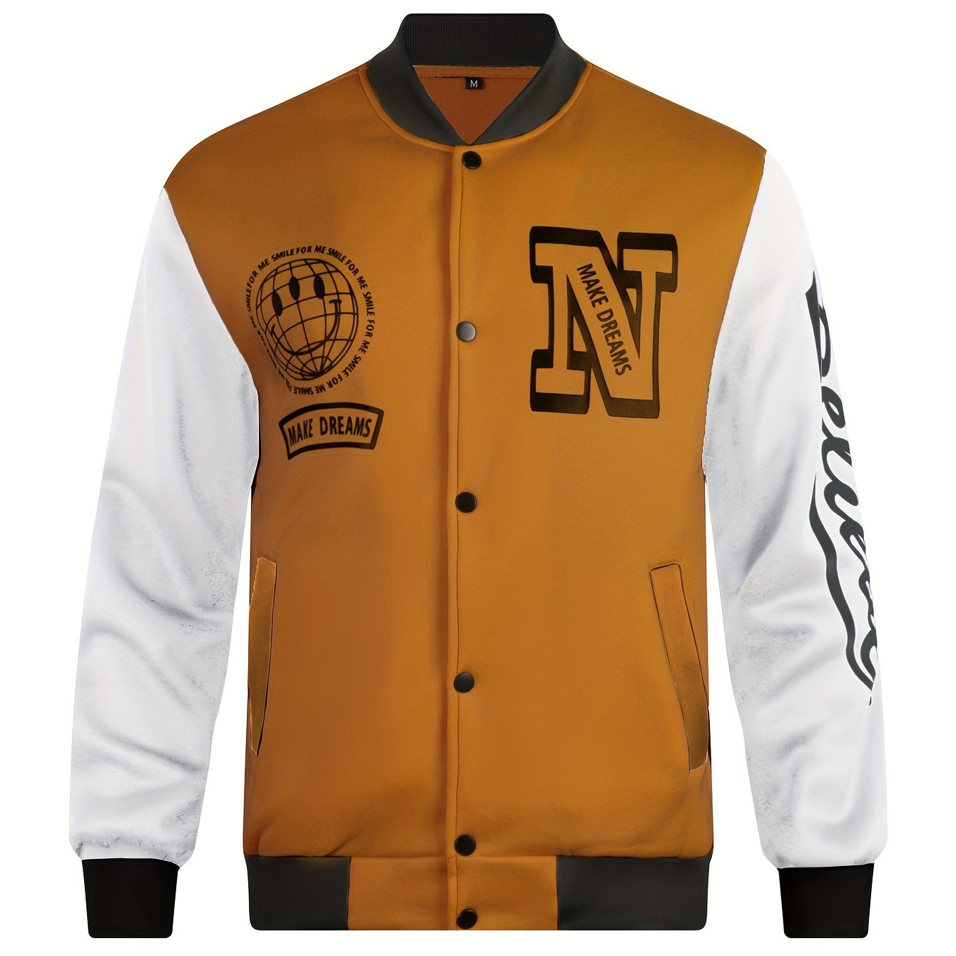 Men's Letter Print Contrast Color Baseball Jacket