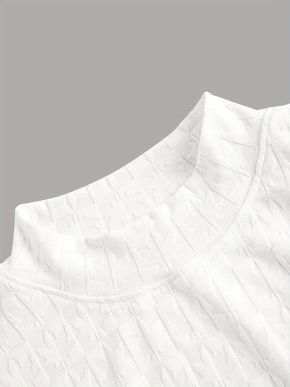 Men'S Long-Sleeve T-Shirt with a Half-High Collar, Casual Jacquard Base Layer for Outerwear, Stylish And High-Quality Top for Autumn And Winter