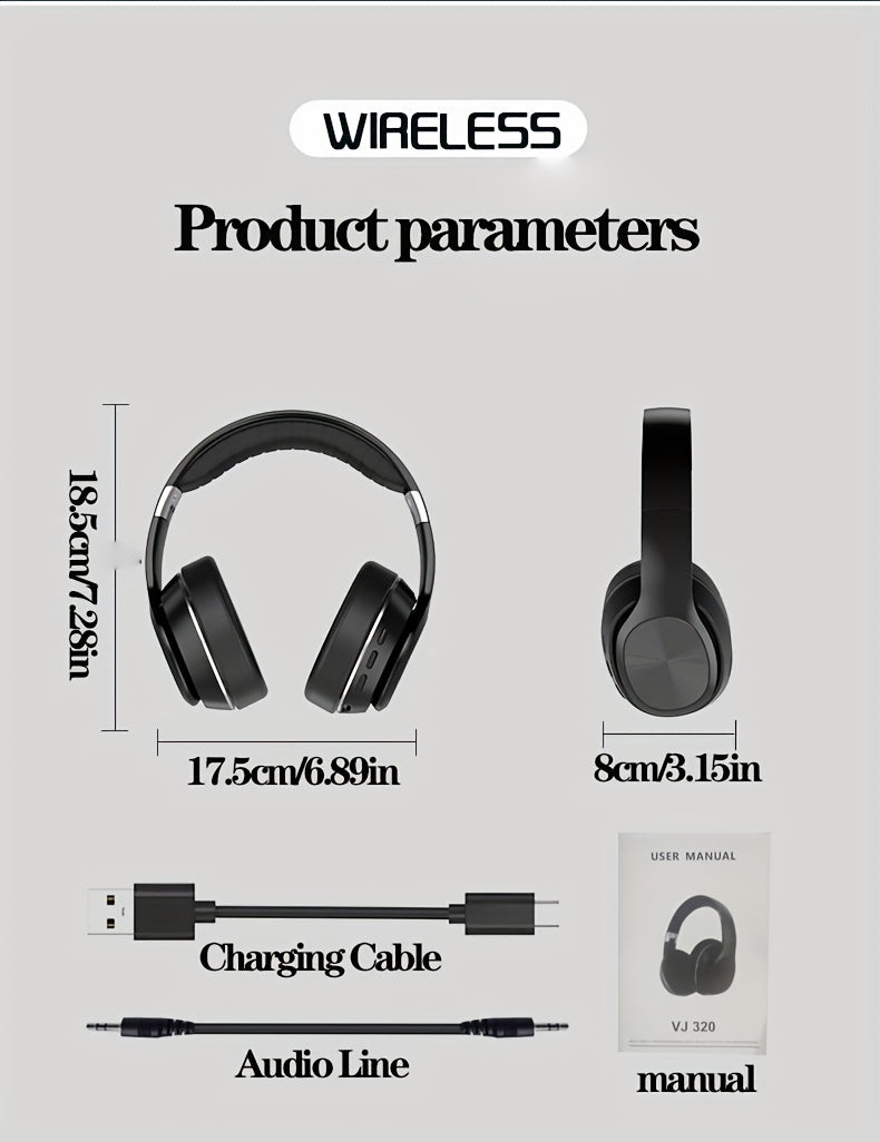 High-End Over-Ear Wireless Headphones with Metal Folding Design, Surround Sound, Wireless, TF Card/Radio Modes, USB-C Charging, Ergonomic Comfort for Sports, Gaming & Running - Blue & Golden