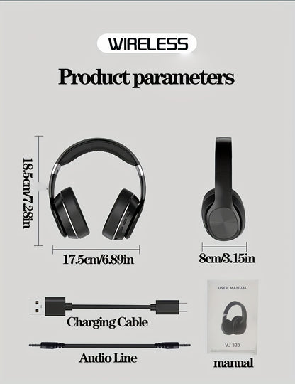 High-End Over-Ear Wireless Headphones with Metal Folding Design, Surround Sound, Wireless, TF Card/Radio Modes, USB-C Charging, Ergonomic Comfort for Sports, Gaming & Running - Blue & Golden