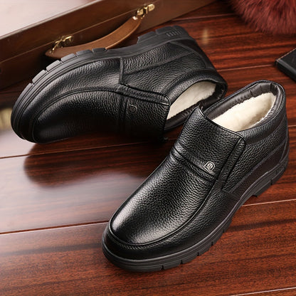 Genuine Leather 2025 Snow Boots Shoes Top Layer Cowhide Men's Boots Winter New Fashion Versatile Litchi Pattern Soft Leather Thick Sole Warm Shoes -Lined Work Boots Inner Filling with Cold Resistant Warmth, Warmth Locking Pow