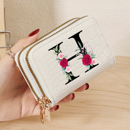 Minimalist Women'S Short Wallet Featuring a Double Zipper Design, with a Crocodile A-Z Letter Pattern. This Stylish Handbag Also Serves As a Fashionable Coin Wallet, Perfect for Travel, Back-To-School, Or Parties.