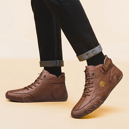 Men's Casual High-Top Sneakers with Soft PU Upper and Rubber Sole