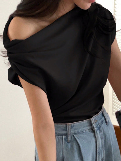 Women's Asymmetrical Neck Batwing Sleeve Casual Tee