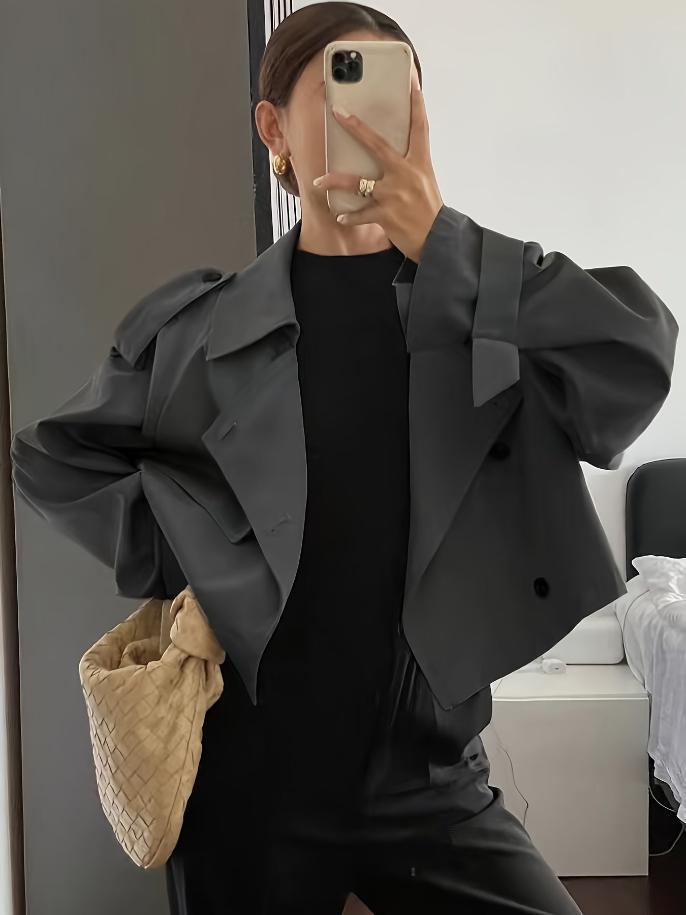 Women's Spring/Autumn Solid Color Simple Loose Casual Short Long Sleeve Trench Coat