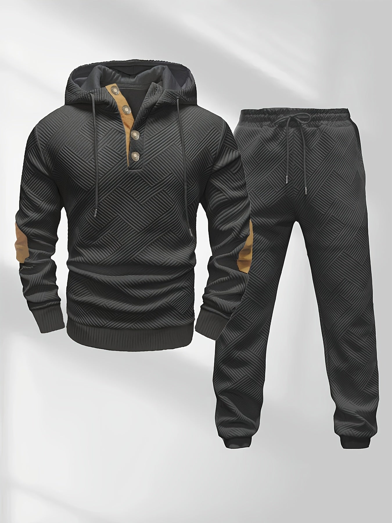 Men's Casual Fashion Set Knit Jacquard Hoodie and Pants 2pcs Set