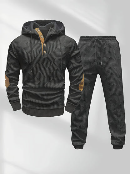 Men's Casual Fashion Set Knit Jacquard Hoodie and Pants 2pcs Set