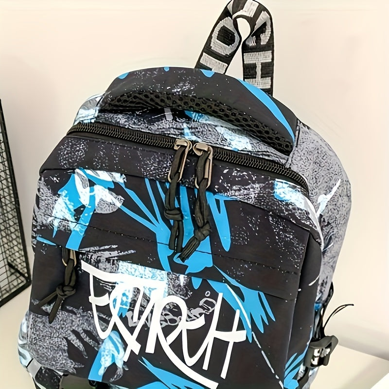 Spacious, Stylish Graffiti-Style Large Capacity Backpack for College & High School Students - Durable Nylon, Casual Fashion
