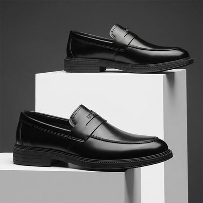 Men's Black Round Toe Loafers - Breathable Soft Sole, All-Season