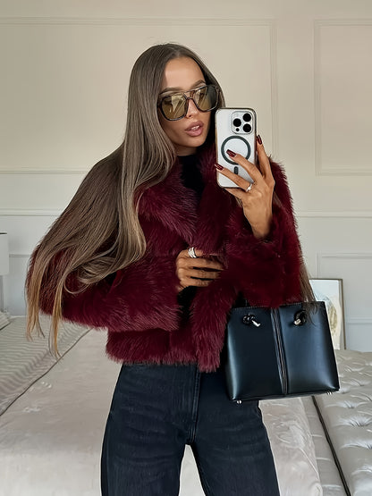 Women'S Elegant Faux Fur Coat - Winter Warmth, Sophisticated Design, Solid Color, Perfect for Fall & Winter, Stylish Outerwear, Winter Fashion, Sophisticated Style, Highquality Finish, Fashionable Outerwear, Fashion Lovers