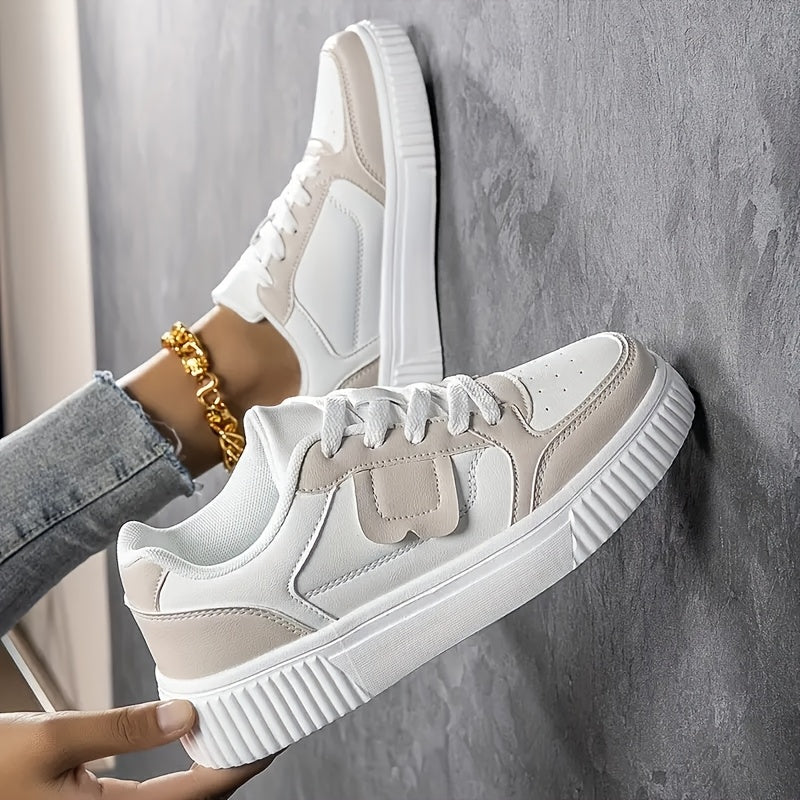 Casual White Lace-Up Sneakers for Students, Lightweight & Breathable