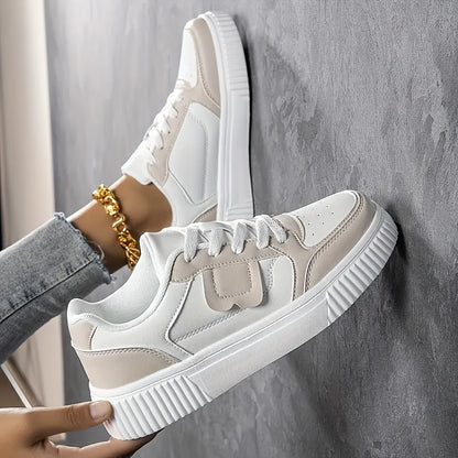 Casual White Lace-Up Sneakers for Students, Lightweight & Breathable
