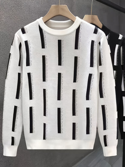 New Fashion Trend Men'S Jacquard Half-High Neck Knitted Long Sleeve Pullover