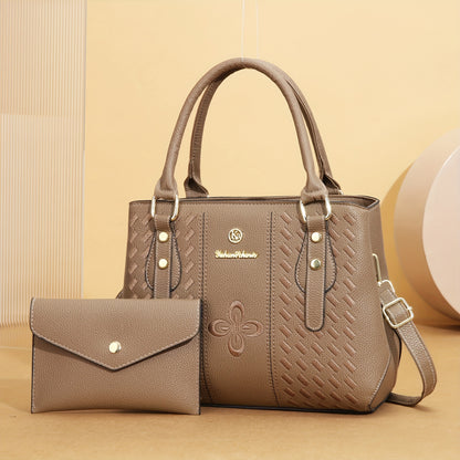 Elegant Women's Embroidered PU Shoulder Bag Set with Bow