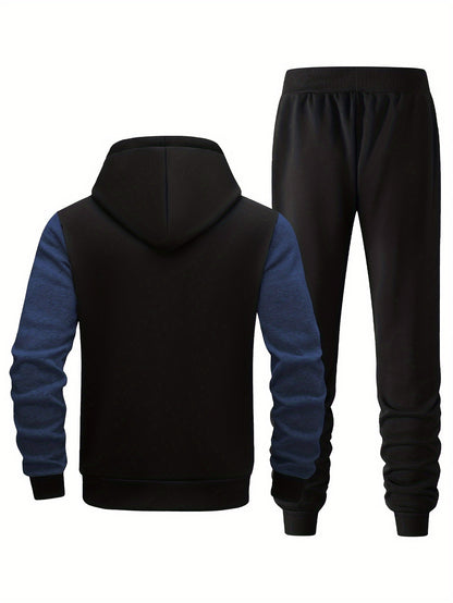 Men's Hooded Letter Print Tracksuit, 2pcs Casual Sports Set, Fashion Hoodie With Full-zip And Elastic-waist Pants, Regular Fit, Outdoor Cloth