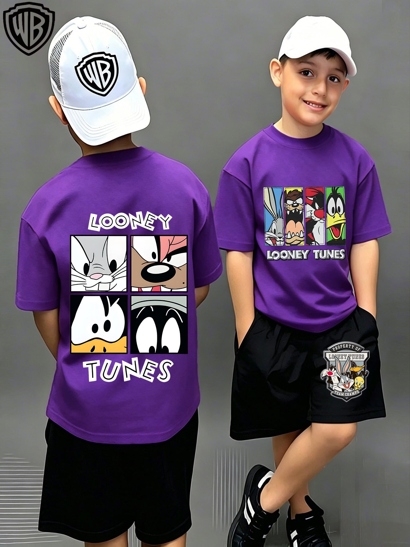 Unisex Cotton Looney Tunes T-Shirt & Shorts Set for Kids