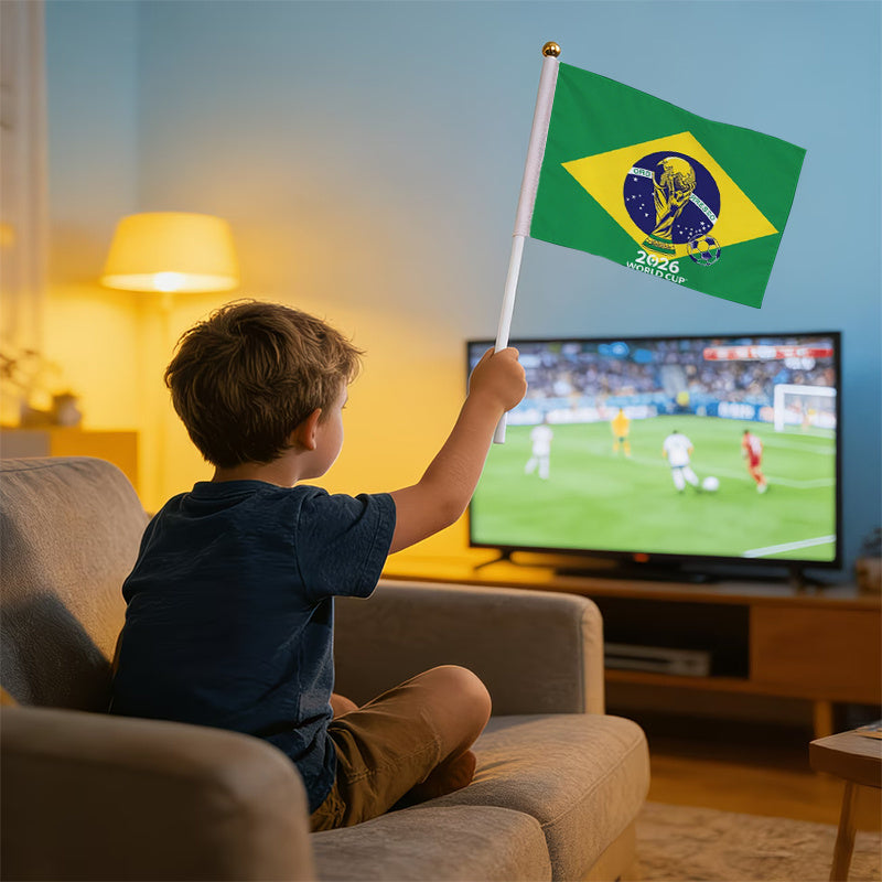 FIFA 2026 World Cup Handheld Flag with Trophy & Soccer Design