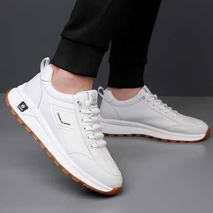 Men's All-Season Breathable White Sneakers - Casual  Sporty, Non-Slip Soft Rubber Sole, Low-Top Design with Pull Tab, Comfortable Microfiber Upper for Casual Attire