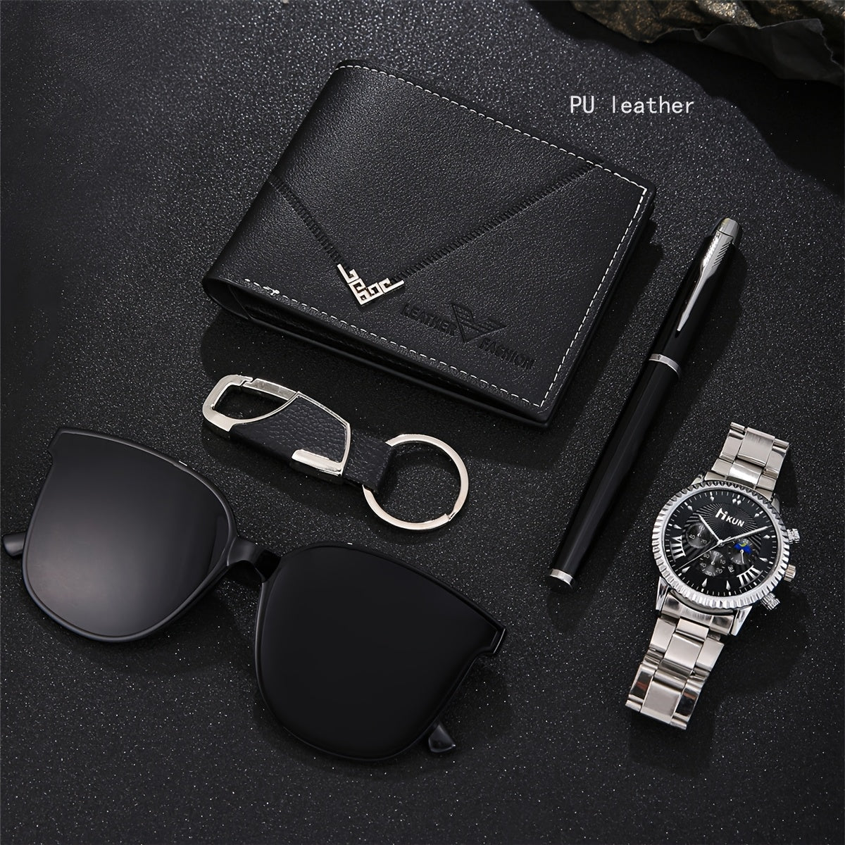5 Luxury Men'S High-End Business Watches + Stylish Minimalist Wallet And Glasses + Pen Keychain, Suitable for Everyday Wear.