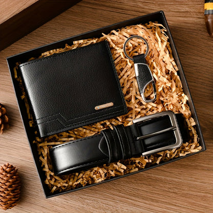 Men's Belt 3pcs Set, Stylish Business Belt + Wallet + Keychain Gift Box Combo, Perfect for Holidays and Office Outings, Ideal Present for Family, Loved Ones, Friends