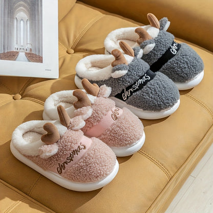 New Slippers for Winter Couples: A Pair of Home Fur, Thickened, Indoor Anti slip, Warm, Silent Plush Slippers for Men and Women's Home Christmas