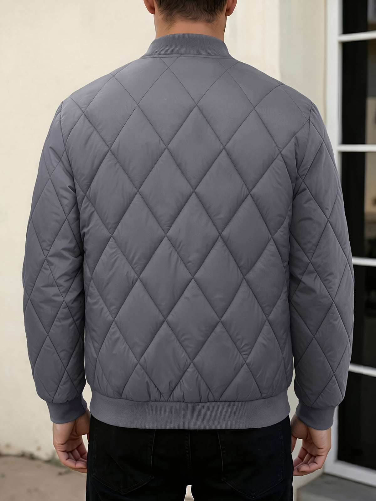 Men's Black Quilted Casual Jacket with Stylish Letter Print